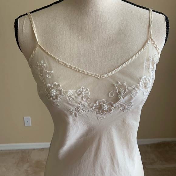 Vintage Y2K Backless 100% Silk Dress Mesh Bodice Beaded Silk Dress - Picture 6 of 16